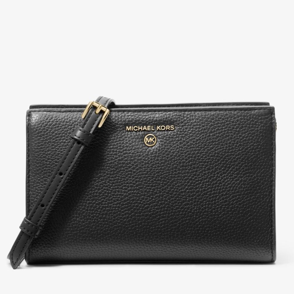 New Michael Kors Valerie Medium Pebbled Leather Crossbody Bag Black